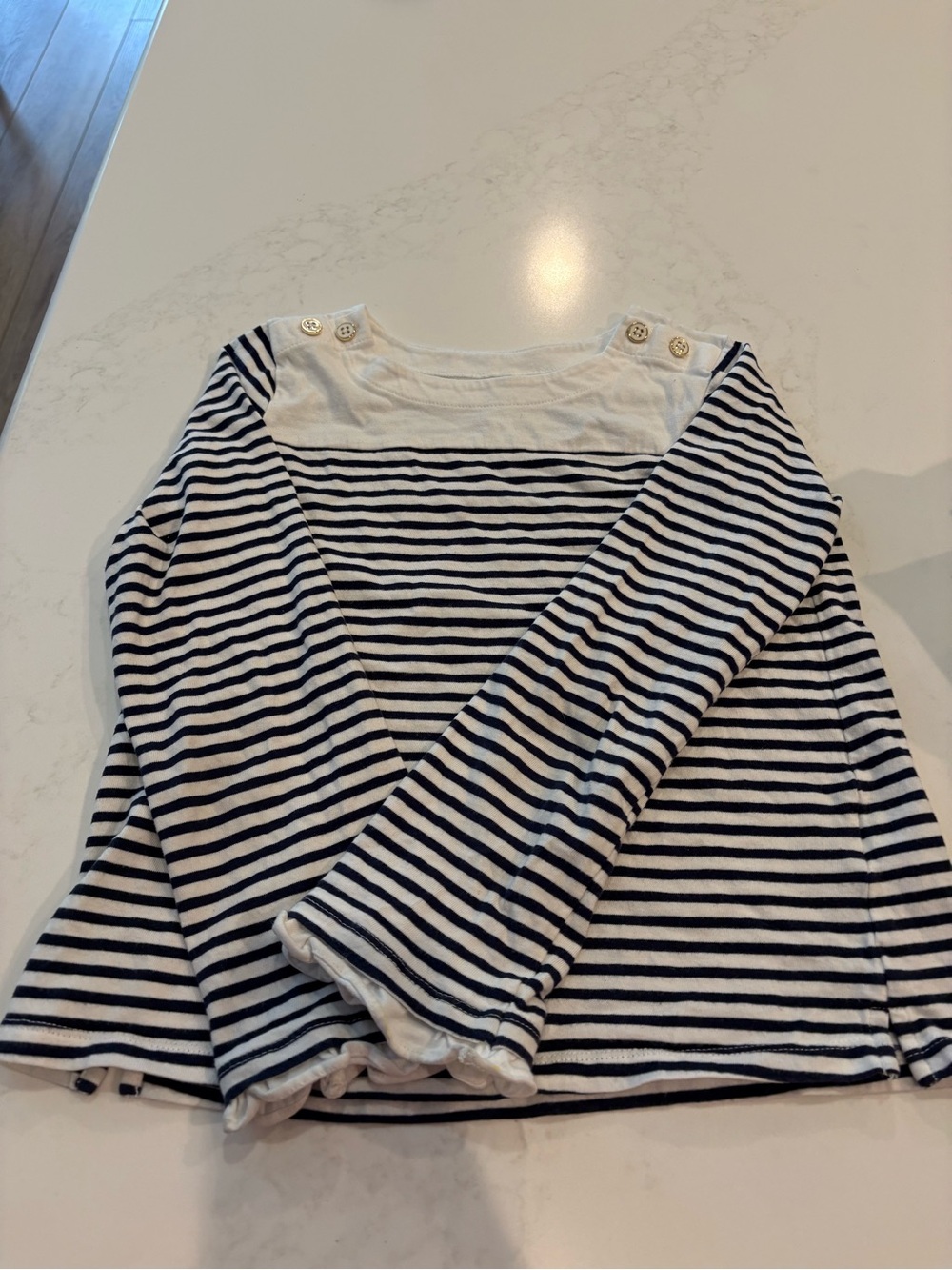 Janie and Jack Navy & White Striped Long-Sleeve Tee with Shoulder Buttons